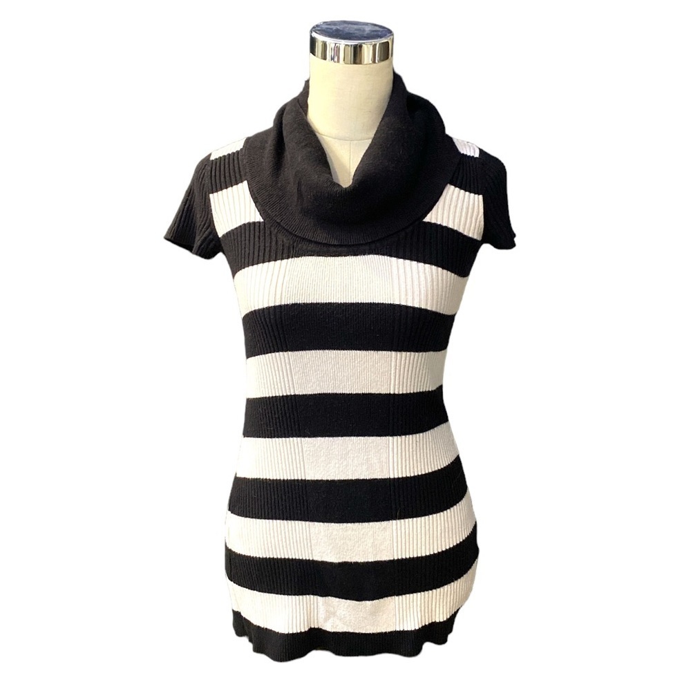 Bongo Black And White Striped Tunic Sweater